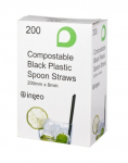 Compostable Black Plastic Spoon Straws - Box of 200