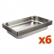 Vogue Stainless Steel 1/1 Gast ronorm Pans 65mm Set of 6