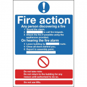 Fire Action Sign Self adhesive. 300x200mm
